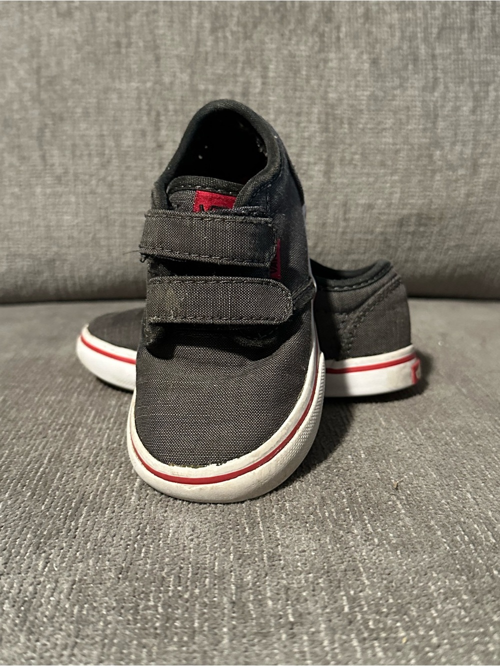 Kids Vans Canvas Velcro Sneakers with Red Accent